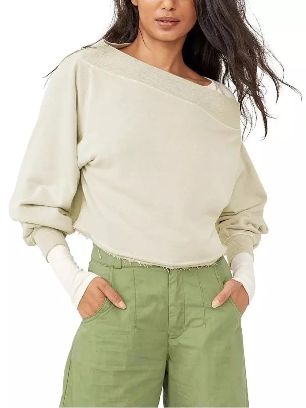Free People Bri Off The Shoulder Pullover in Oatmeal